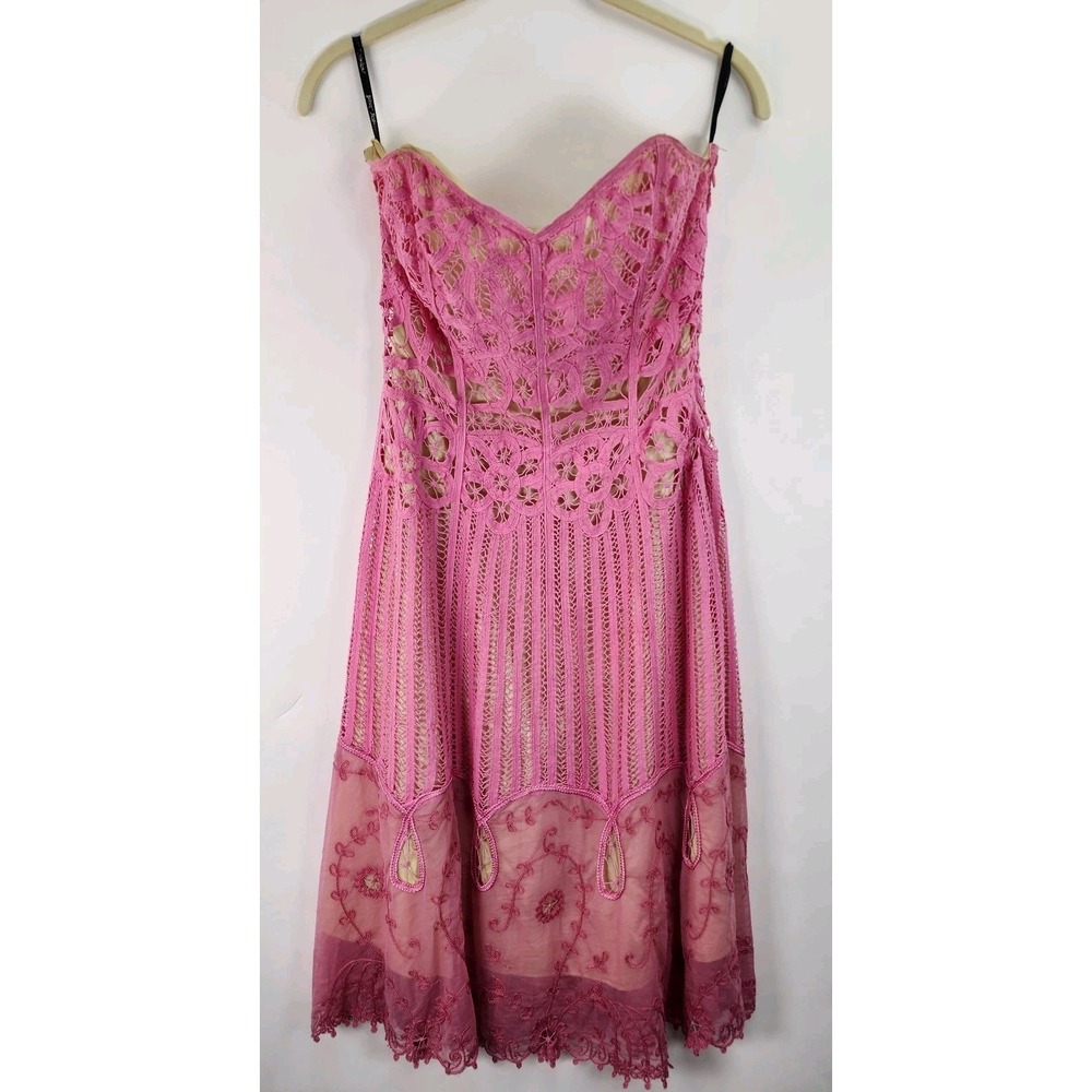 Betsey Johnson Bubblegum‎ Pink Strapless Lace Dress Women's XS Y2K Garden Party